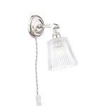 Callaghan Plugged Wall Light Polished Nickel/Antique Brass and Ribbed Glass E14