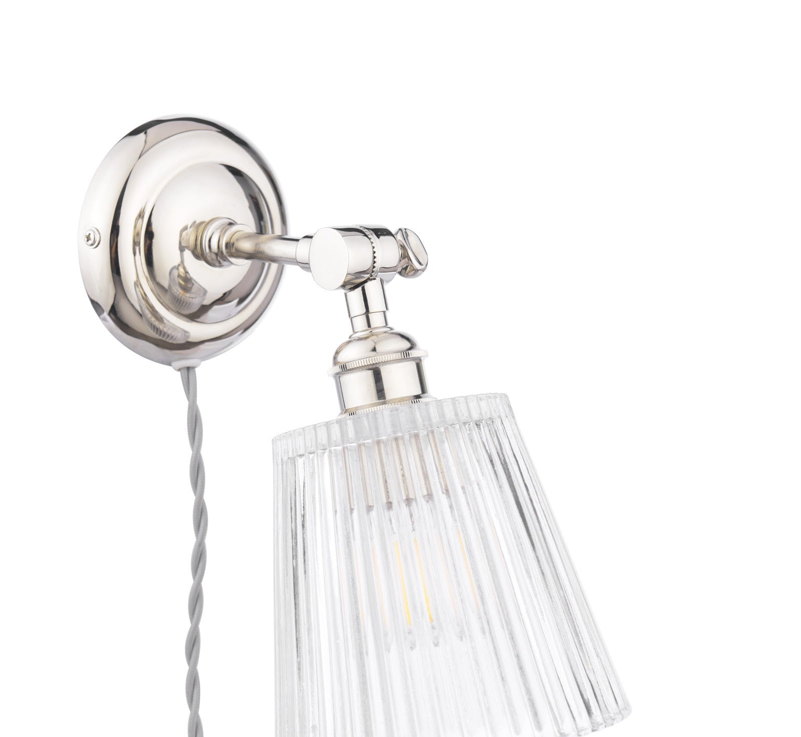 Callaghan Plugged Wall Light Polished Nickel/Antique Brass and Ribbed Glass E14