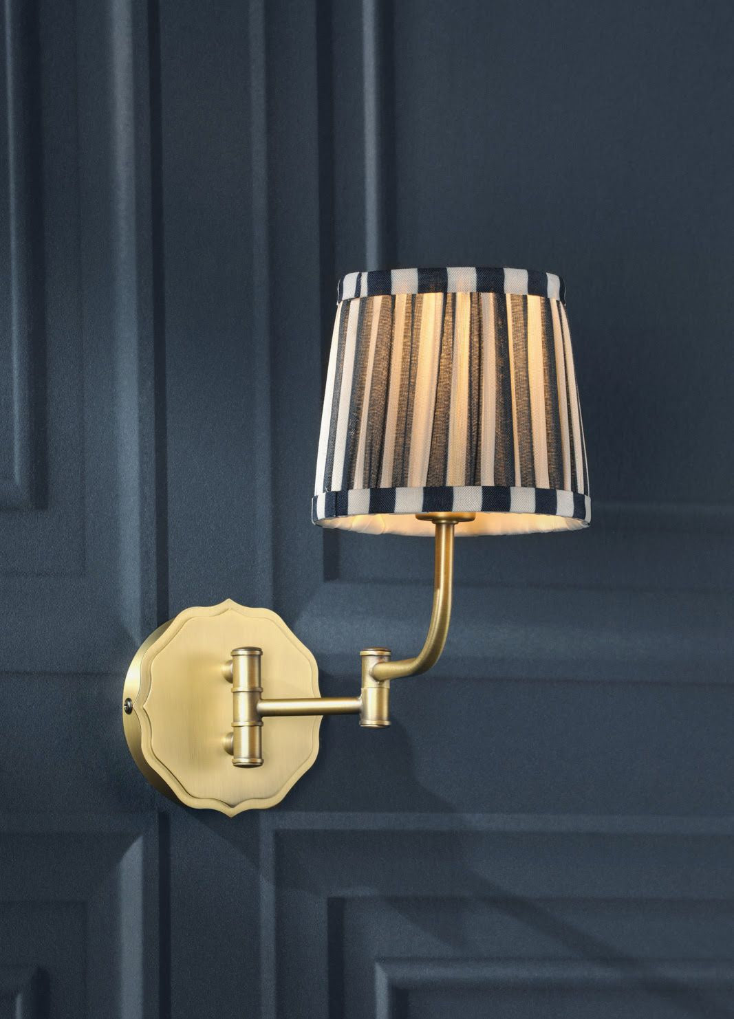 Denwick Wall Light Matt Antique Brass and Satin Blue With Shade