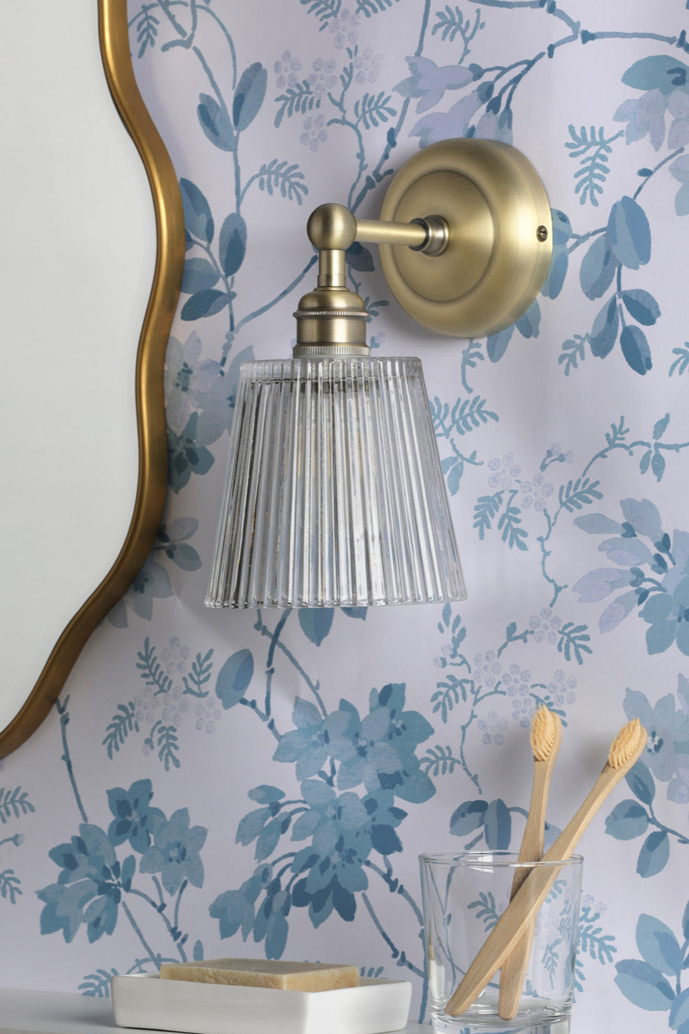 Callaghan Wall Light Polished Nickel/Antique Brass and Ribbed Glass IP44 G9