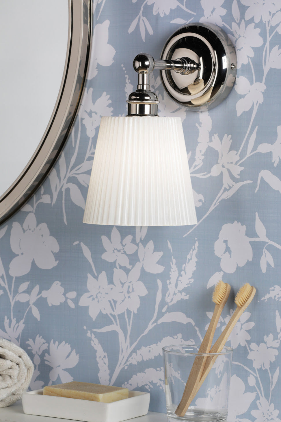 Callaghan Wall Light Polished Nickel/Antique Brass and Ribbed Glass IP44 G9