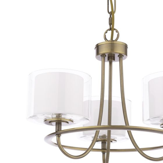Southwell 3/5 Light Armed Pendant Antique Brass and Opal Glass
