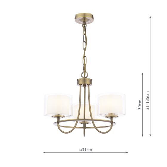 Southwell 3/5 Light Armed Pendant Antique Brass and Opal Glass