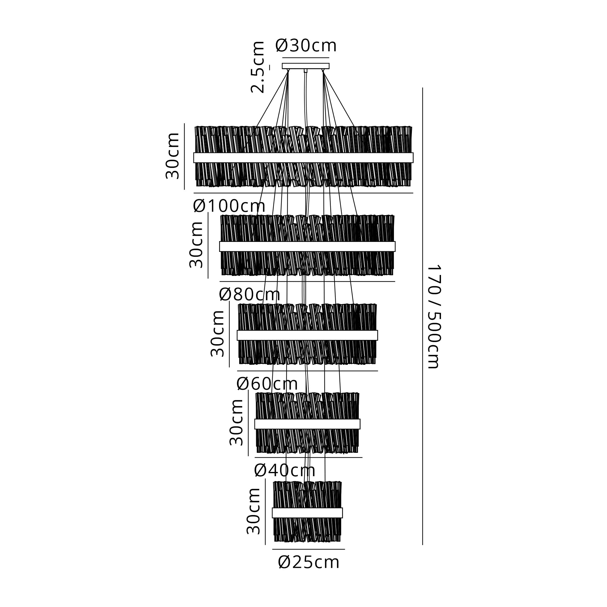 Bellina 5 Tier Chandelier- Various Finishes
