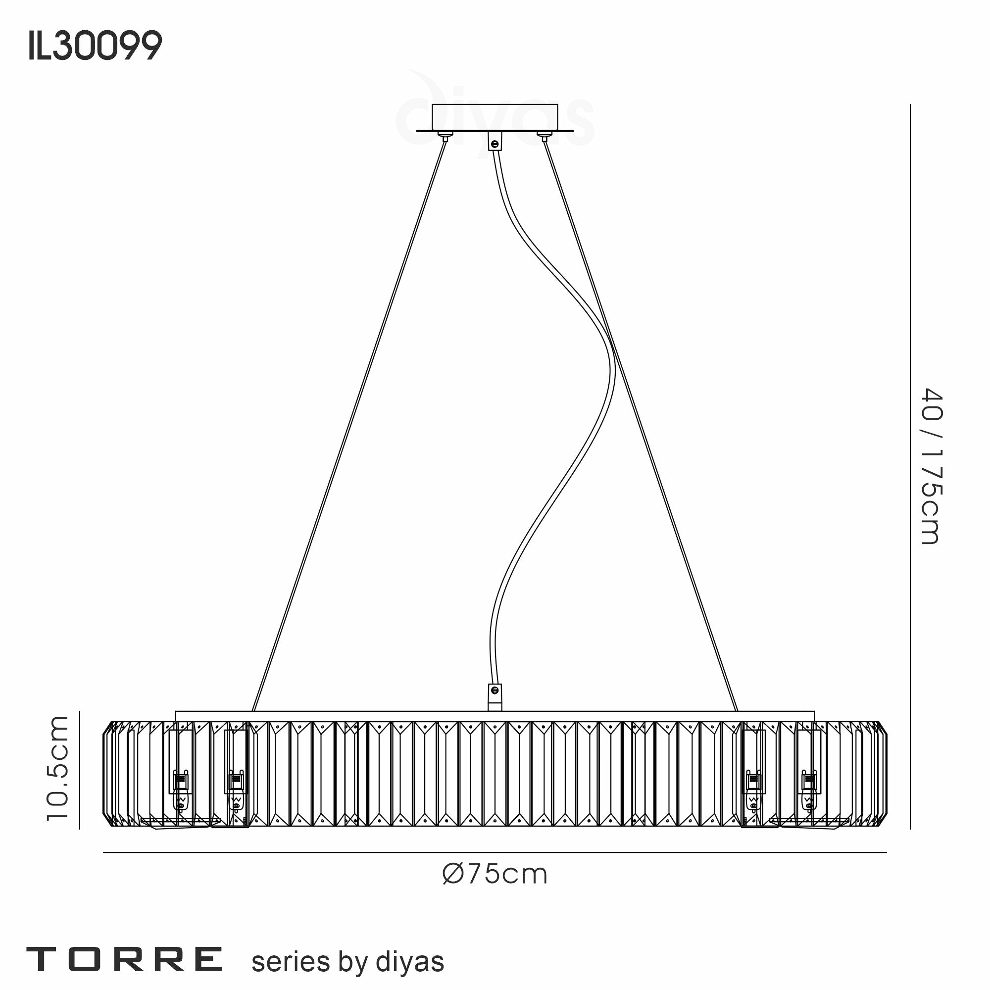 Torre 5/9/10Lt Polished Chrome/Crystal Pendant