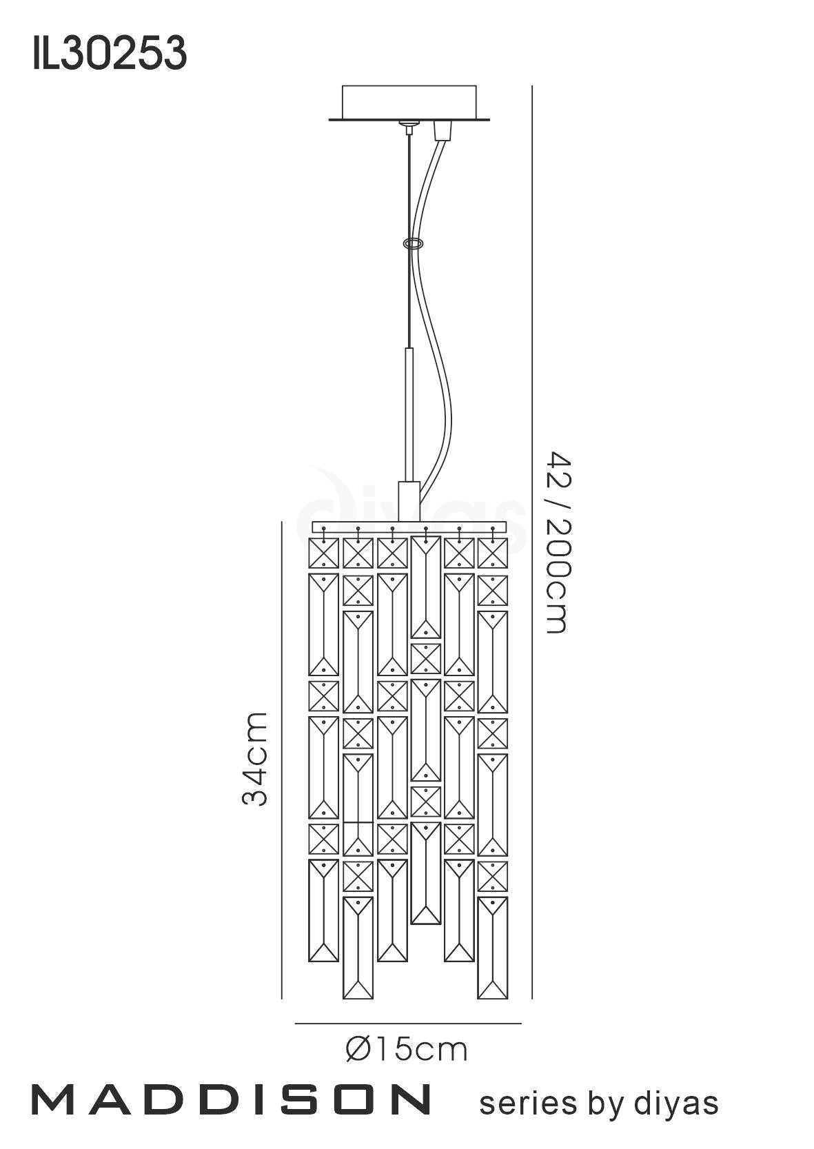 Maddison 2/6/8Lt Crystal Pendant - Various Size