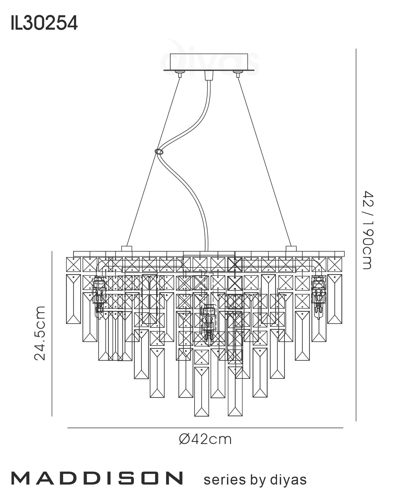 Maddison 2/6/8Lt Crystal Pendant - Various Size