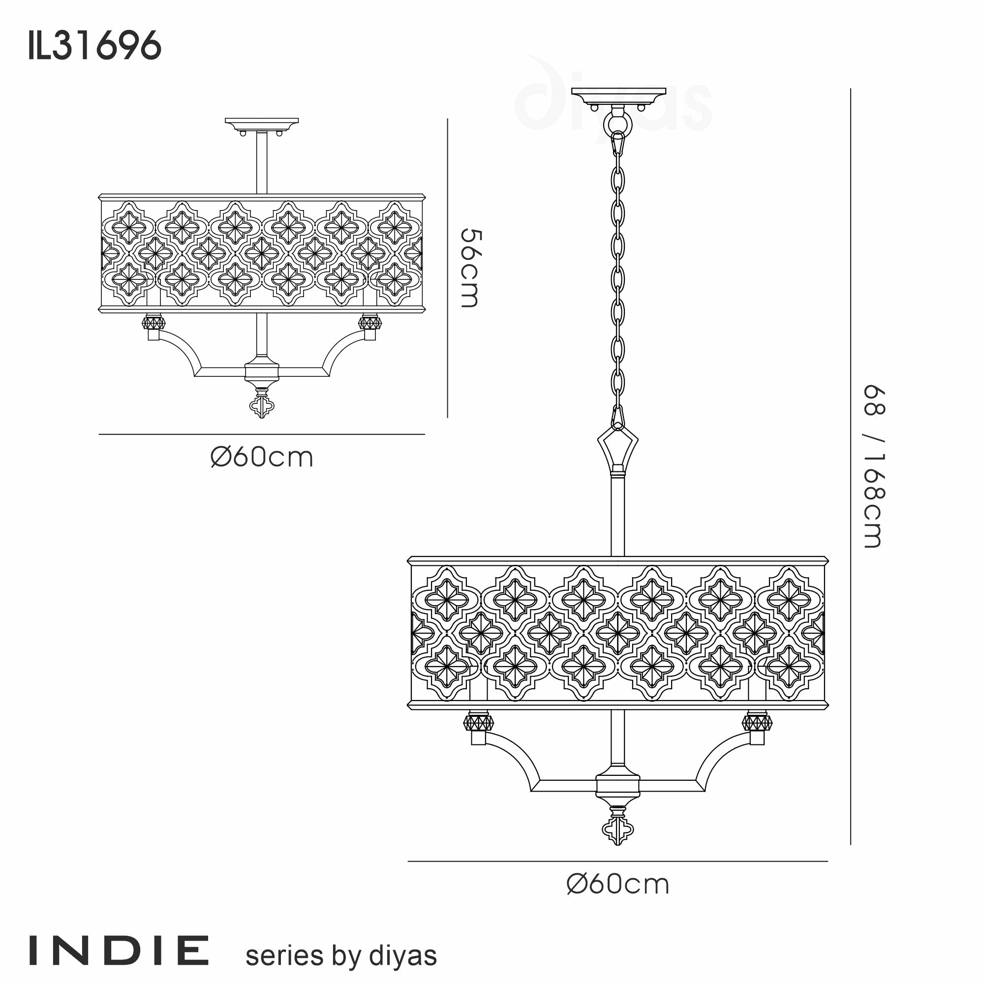 Indie Crystal 4/6Lt Pendant - Mocha/Teak Plated Crystal