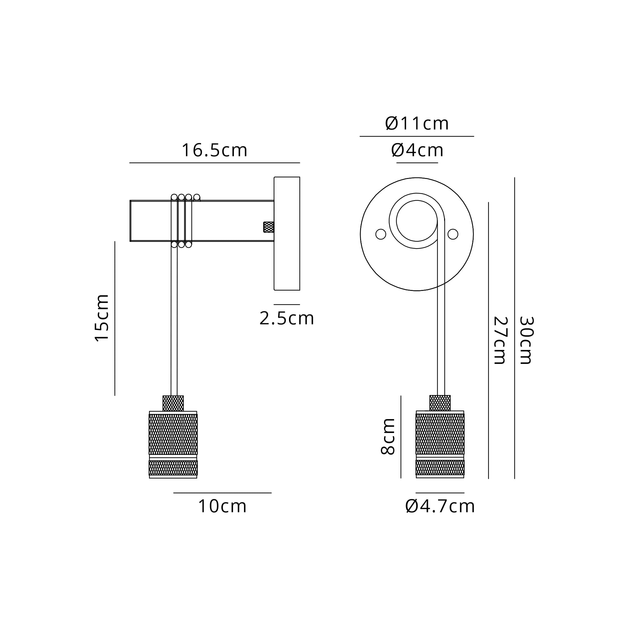 Kyoto Wall Light, Without Shade, 1 x E27- Painted Matt Bronze/ Pewter Finishes
