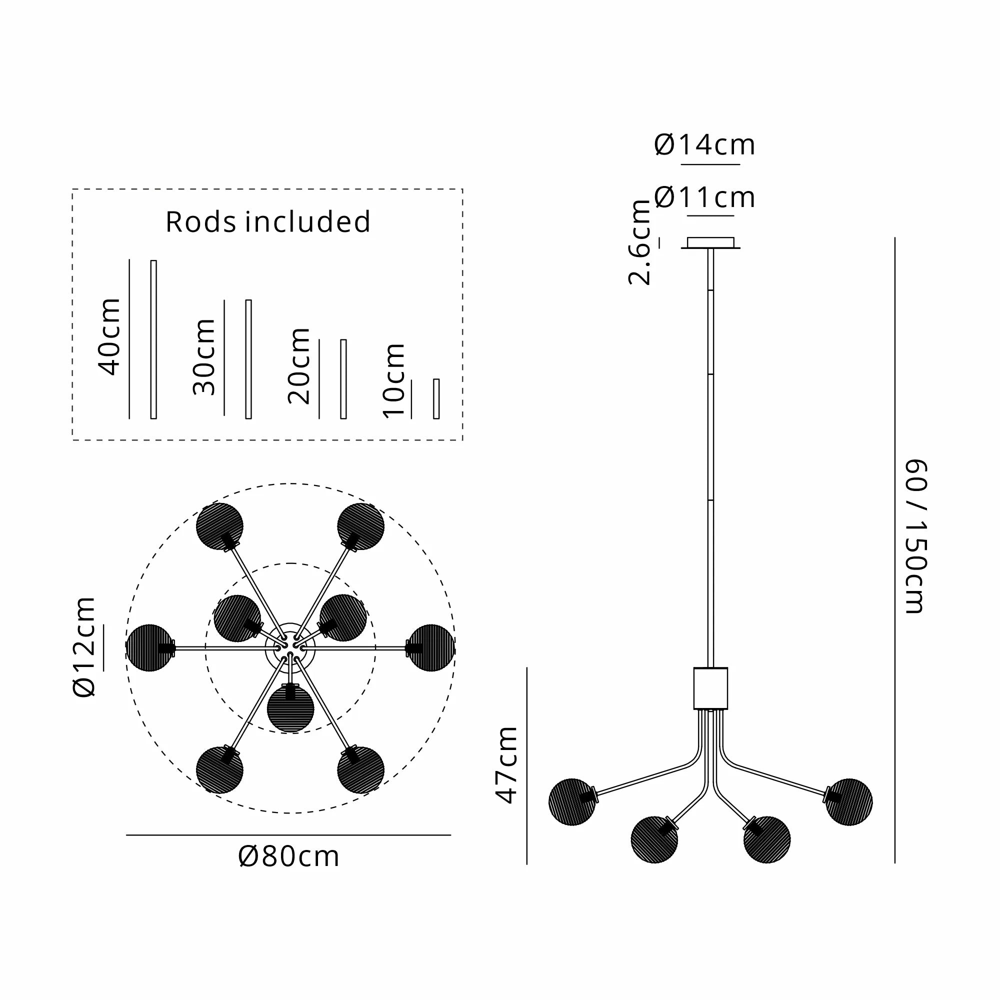 Caledon Fixed Pendant, 9 Light G9- Various Finishes