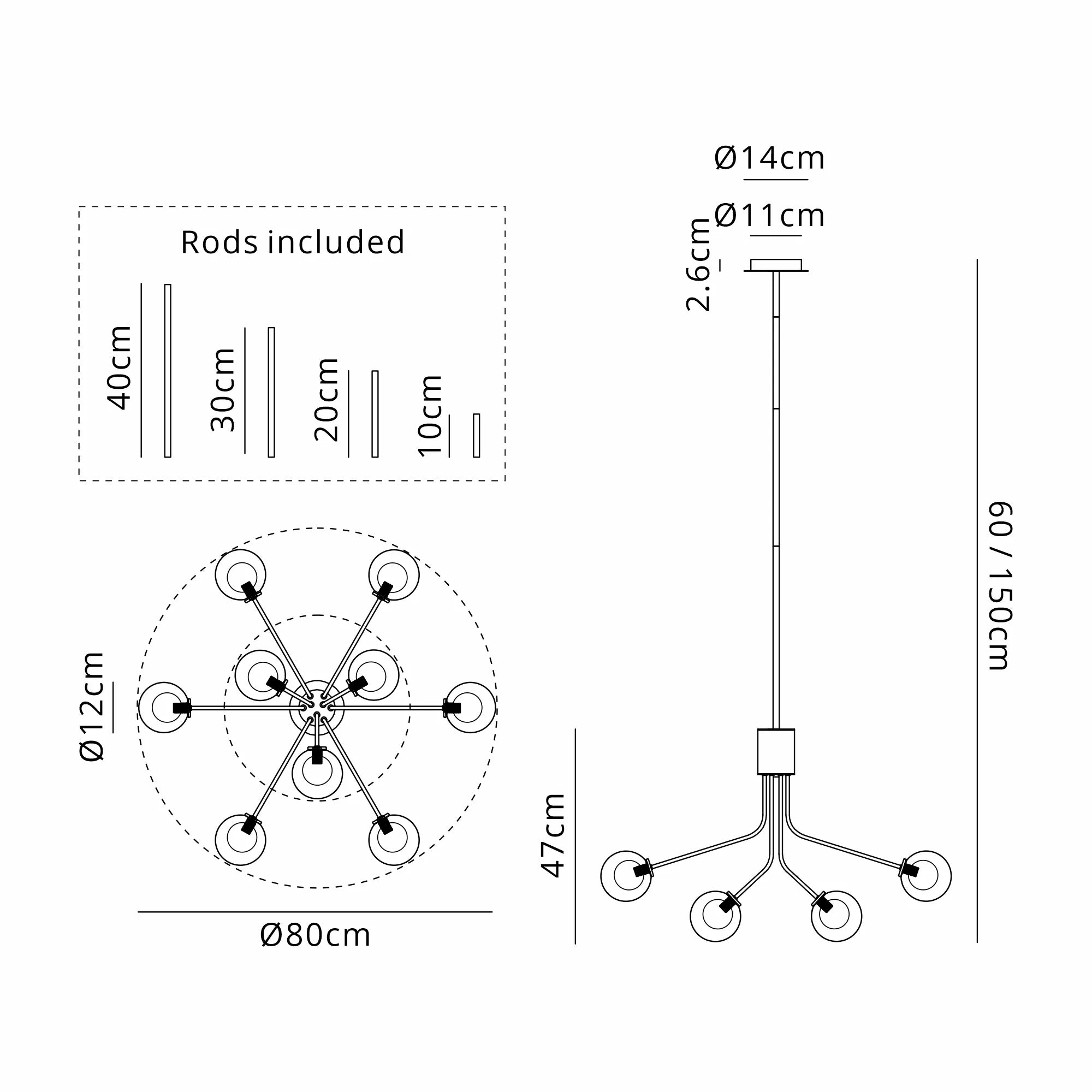 Caledon Fixed Pendant, 9 Light G9- Various Finishes