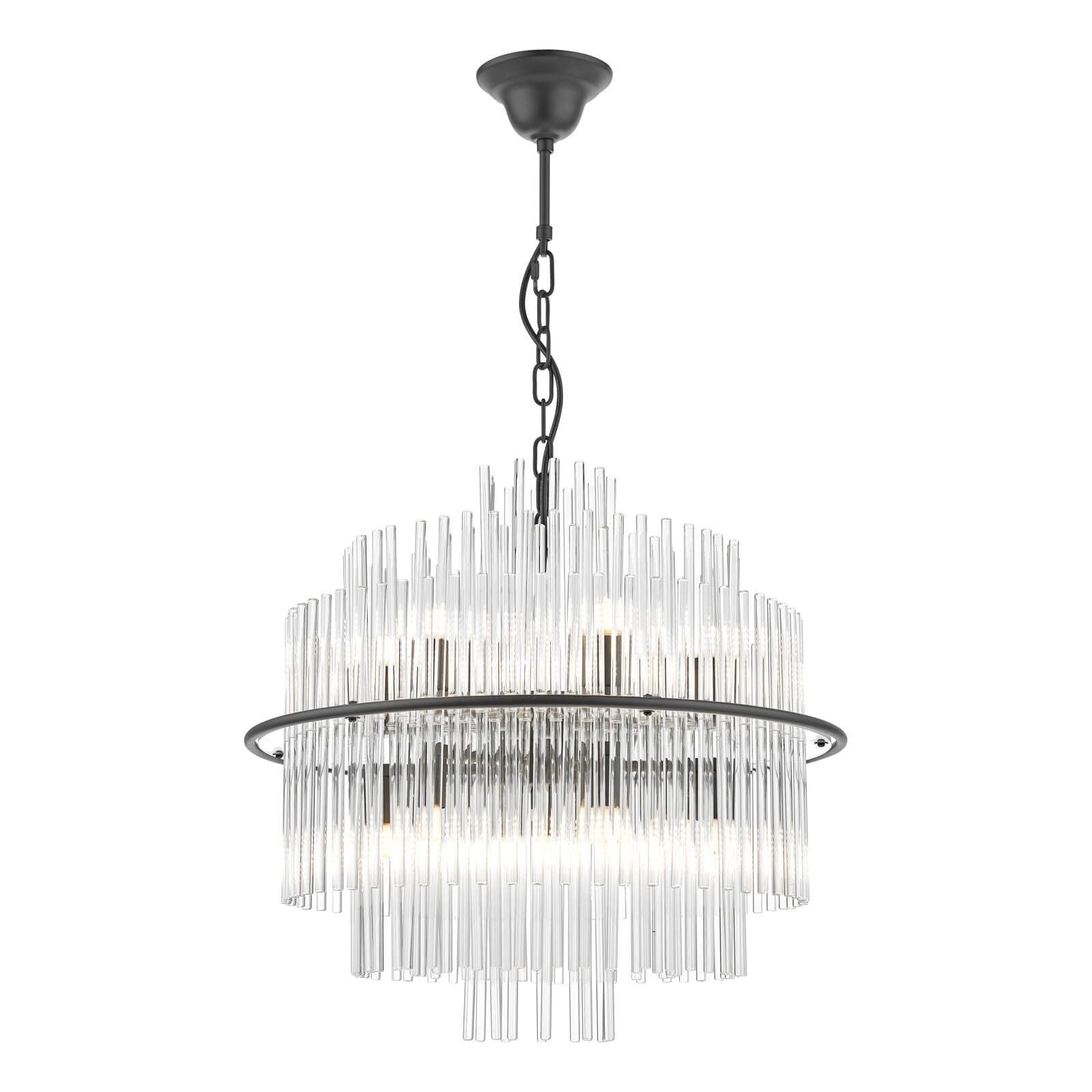Lukas 13 Light Fitting Brushed Antique Gold And Clear Glass/Pendant Polished Chrome Glass