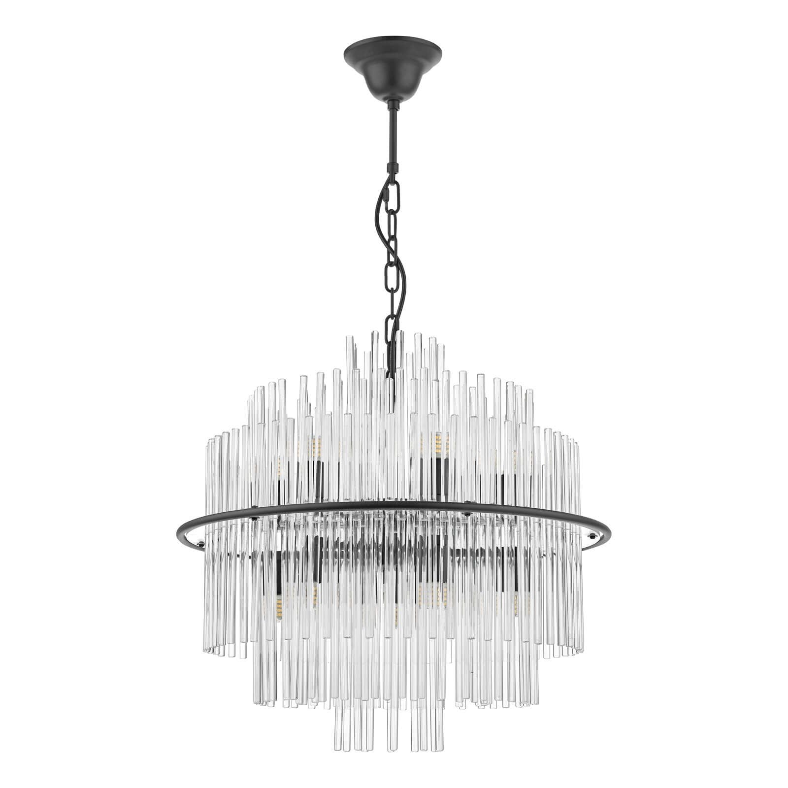 Lukas 13 Light Fitting Brushed Antique Gold And Clear Glass/Pendant Polished Chrome Glass