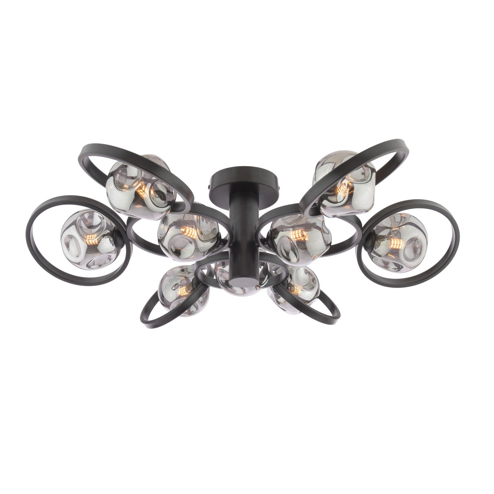 Lynette 9 Light Semi-Flush- Satin Black With Closed Organic Smoked Glass