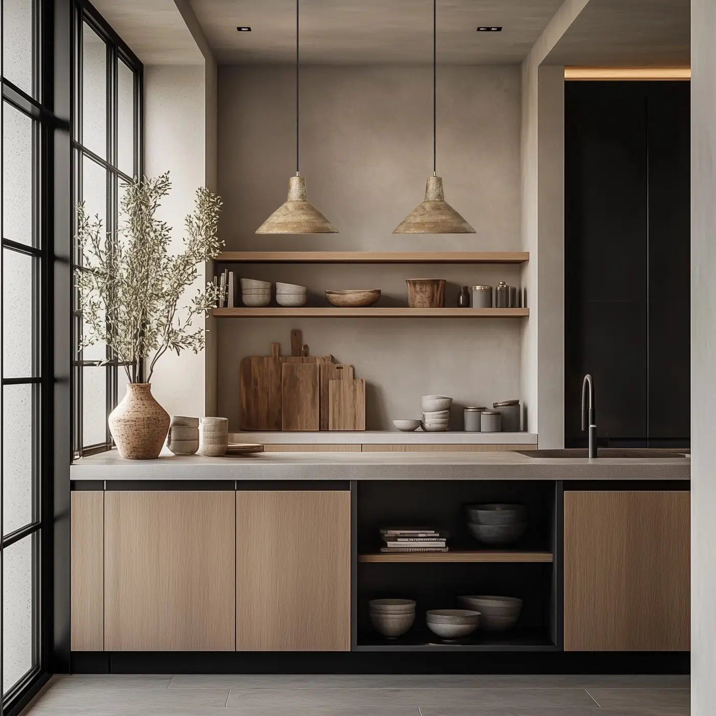 Maribo Wooden Pendant Light - Black/ Natural Finish