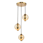 Ophira 3 Light Cluster Pendant- Antique Gold and Amber Ribbed Glass
