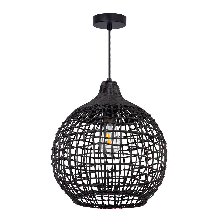 Harvest Rattan Round Pendant Lights- Black/ Natural Rattan Finishes