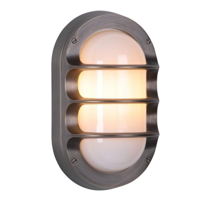 Plymouth Outdoor Wall Light IP64- Antique Brass/ Butter Brass and Opal Glass Finishes