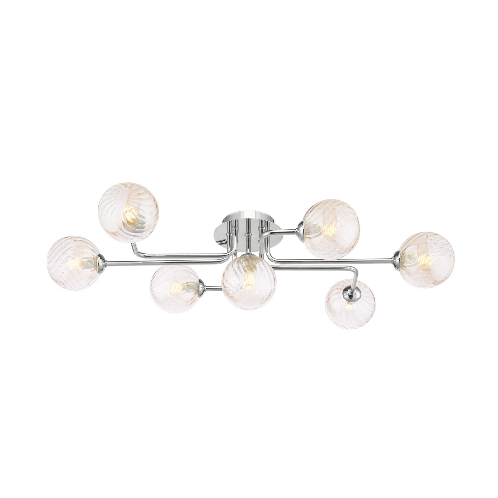Reyna 7lt Semi Flush Ceiling Light- Polished Chrome With Twisted Amber Glass