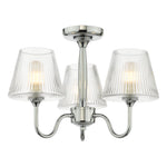 Rimaz 3 Light Bathroom Semi Flush IP44 Light- Polished Chrome and Ribbed Glass