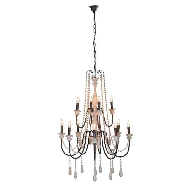 Dorothy 12 Lt Chandelier with Wooden Beads