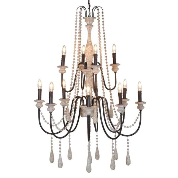 Dorothy 12 Lt Chandelier with Wooden Beads