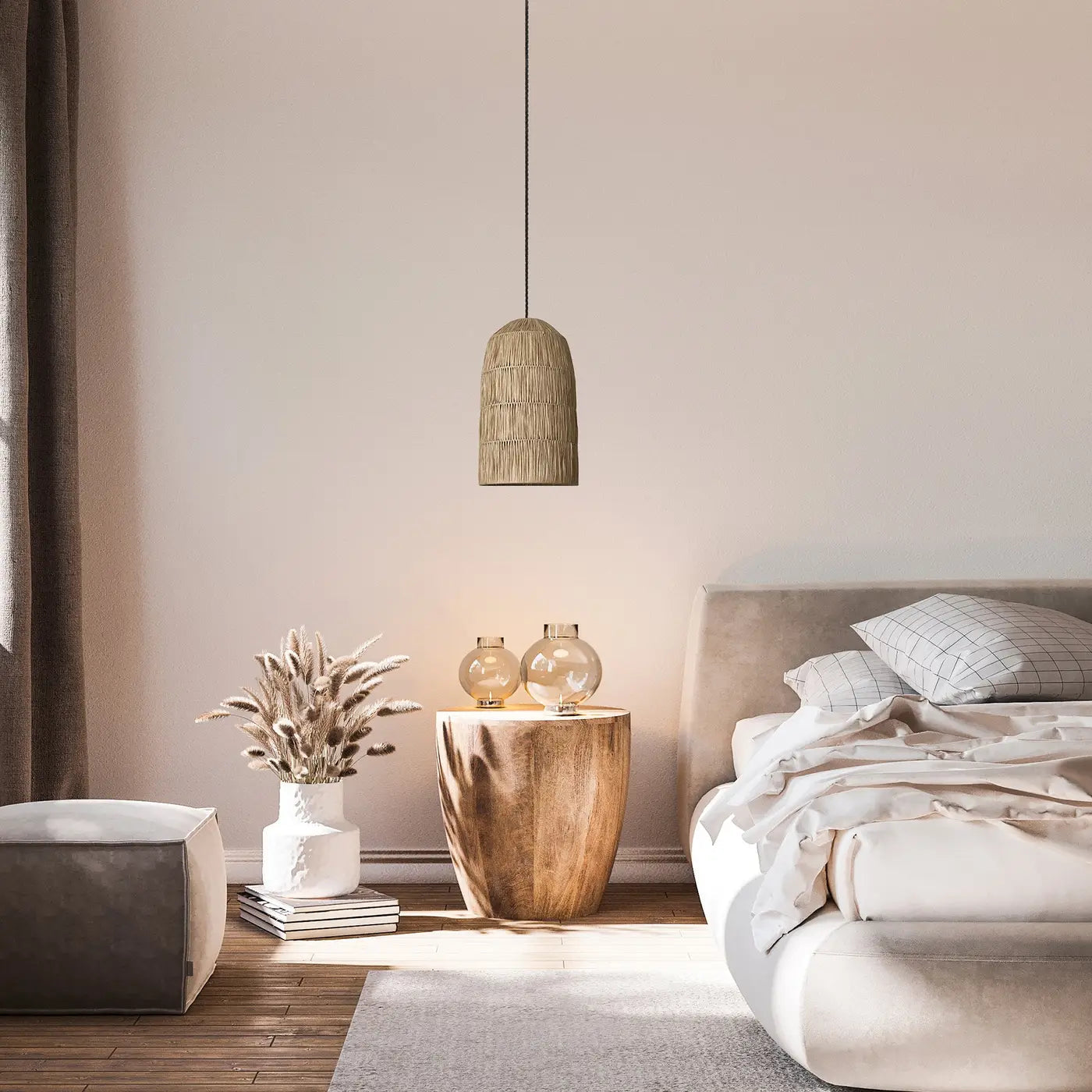 Raffia Ceiling Pendant Light - Globe/ Cone/ Bell - Natural