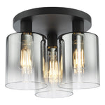 Savannah 3 Light Flush-  Matt Black and Smoked Glass/ Satin Gold and Gold Ombre Glass