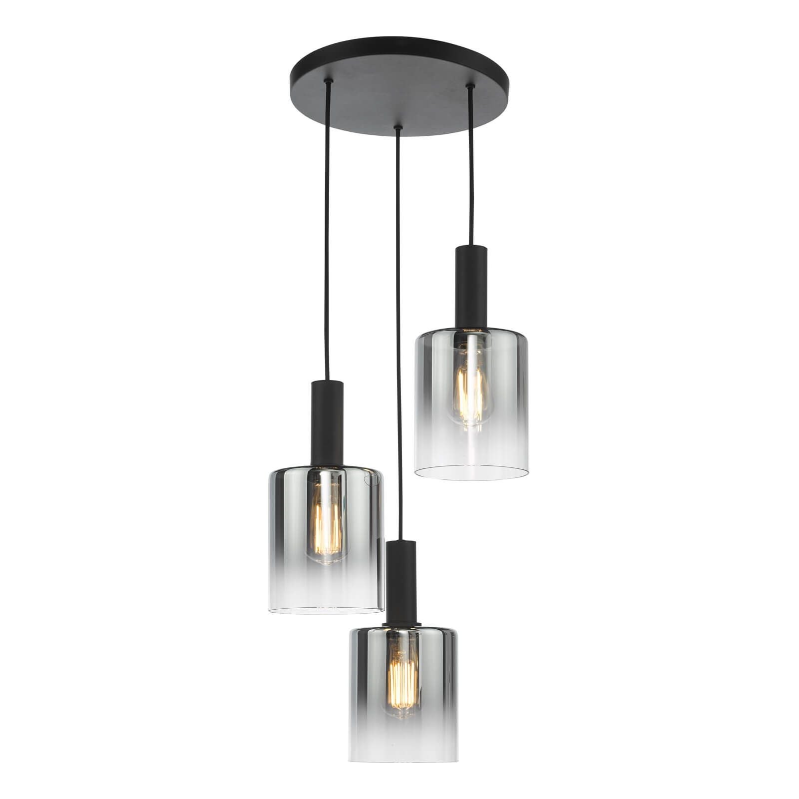Savannah 3 Light Cluster Pendant-  Matt Black and Smoked Glass/ Satin Gold and Gold Ombre Glass