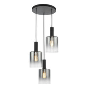 Savannah 3 Light Cluster Pendant-  Matt Black and Smoked Glass/ Satin Gold and Gold Ombre Glass
