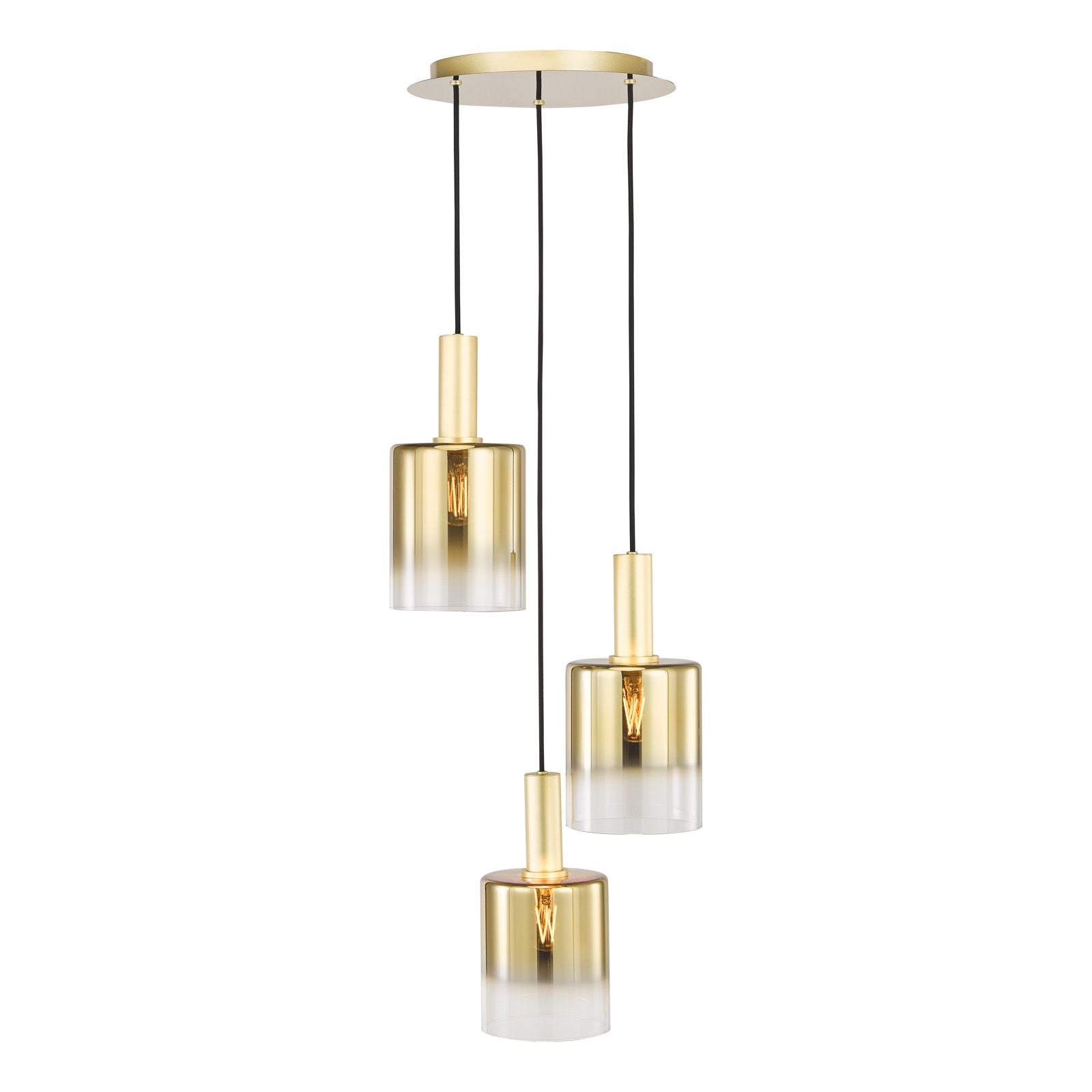 Savannah 3 Light Cluster Pendant-  Matt Black and Smoked Glass/ Satin Gold and Gold Ombre Glass