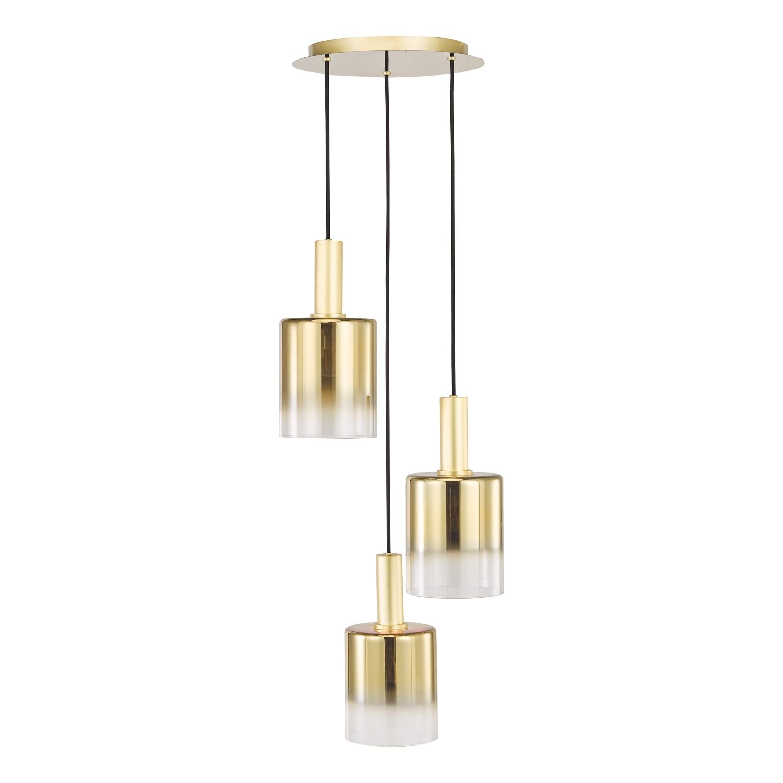 Savannah 3 Light Cluster Pendant-  Matt Black and Smoked Glass/ Satin Gold and Gold Ombre Glass