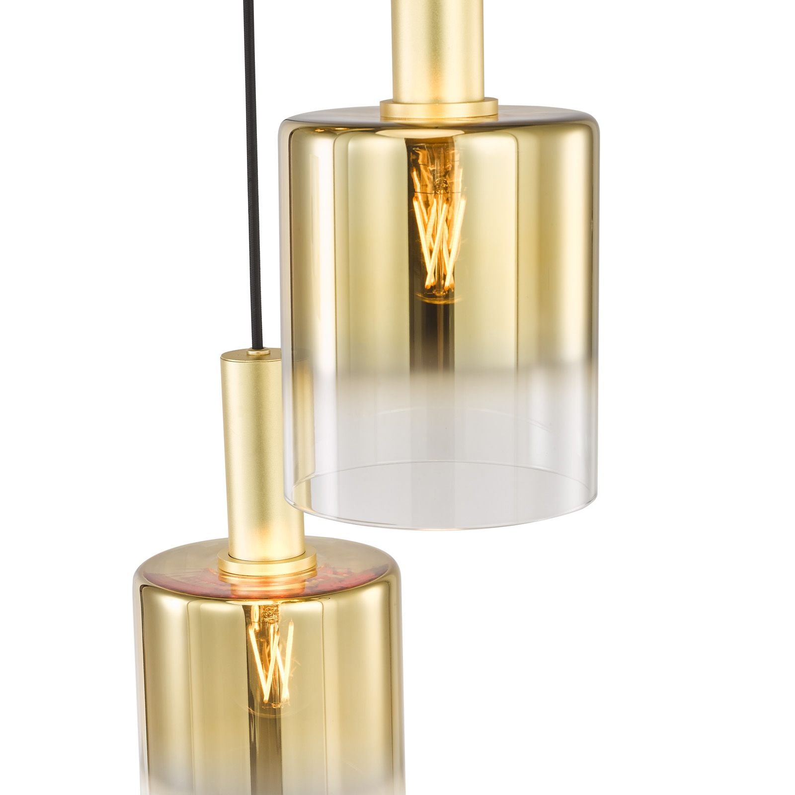 Savannah 3 Light Cluster Pendant-  Matt Black and Smoked Glass/ Satin Gold and Gold Ombre Glass