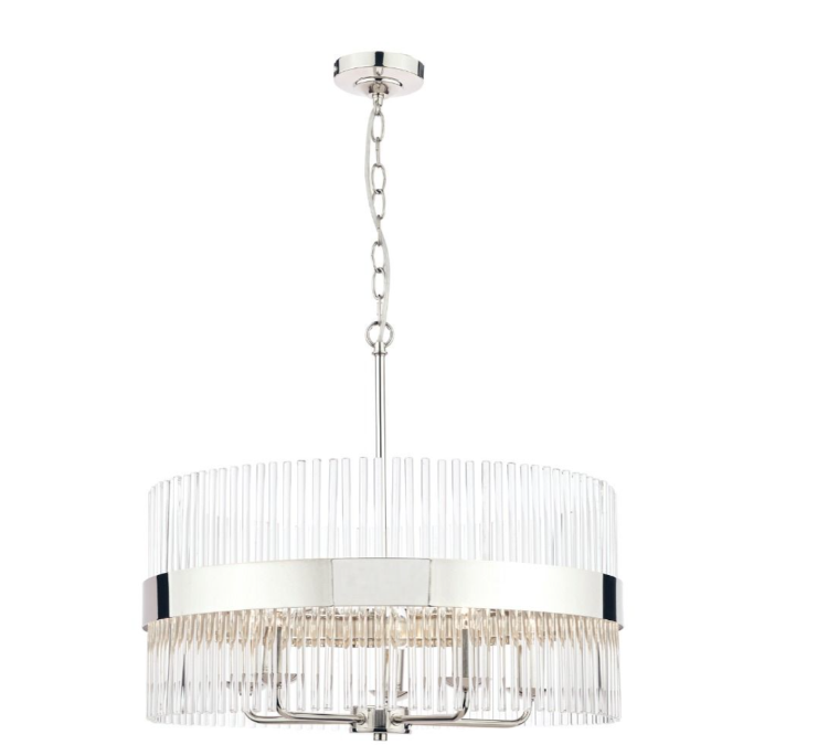 Alexa 5lt Pendant Polished Nickel Glass Rods