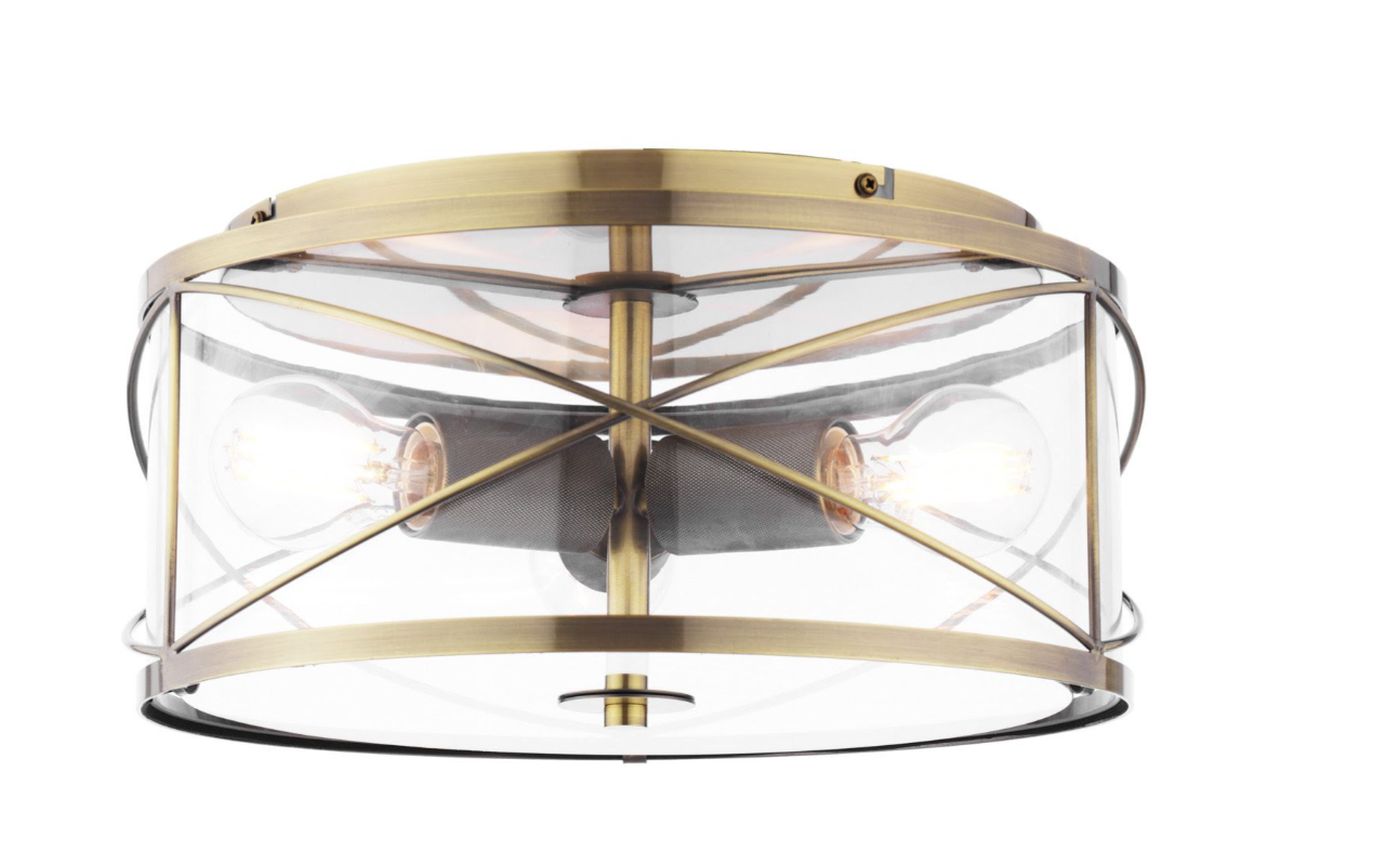 Beckworth 3 Light Flush- Antique Brass and Glass