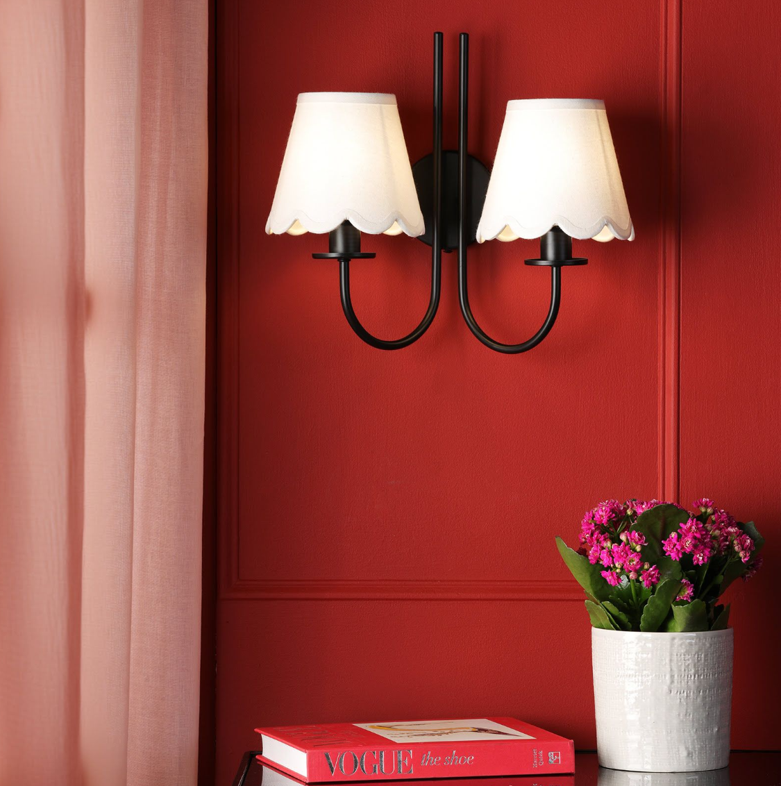 Becca 2 Light Wall Light- Matt Black & Green Shades