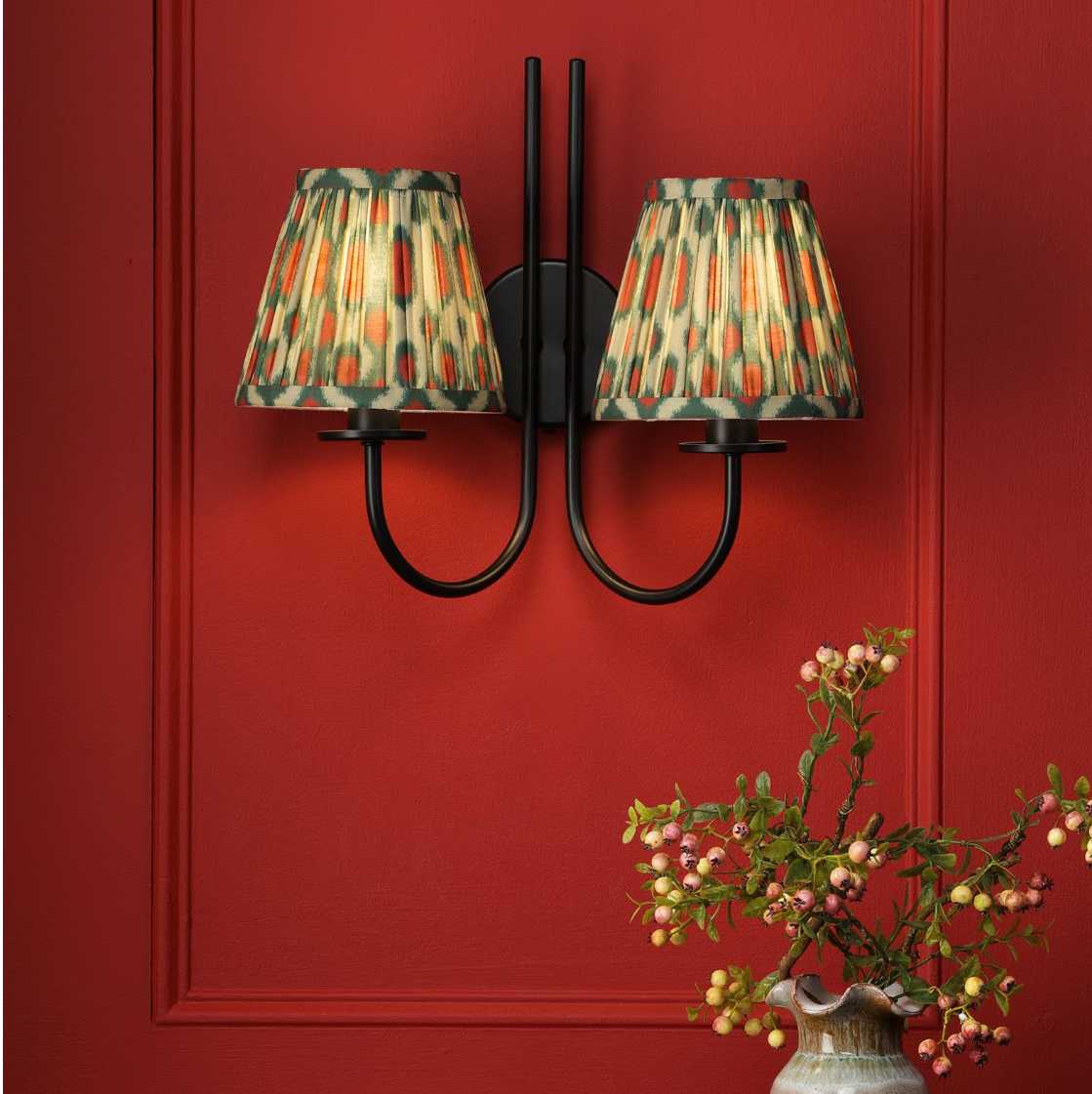 Becca 2 Light Wall Light- Matt Black & Green Shades