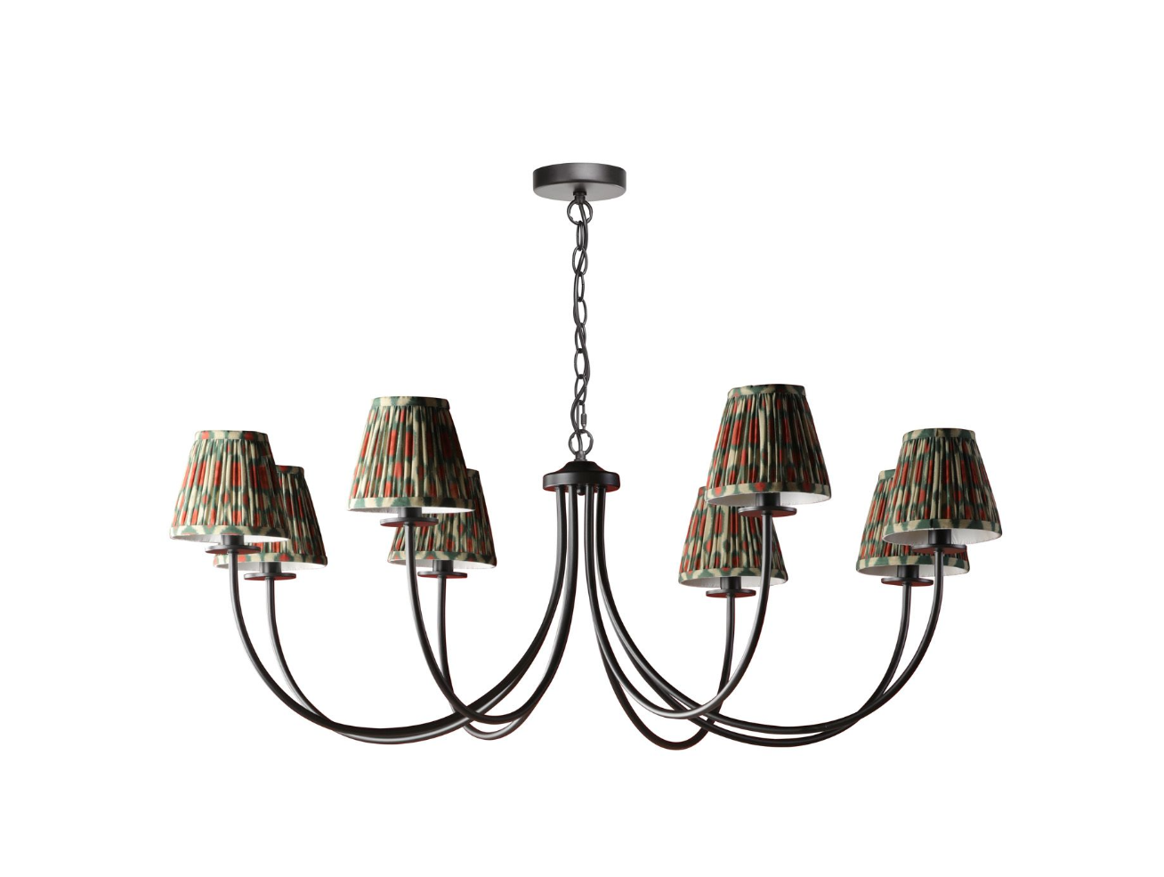 Becca 8 Light Ceiling Light- Matt Black With Green Shades