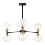 Takara 6/10 Light Semi-Flush Ceiling Light- Matt Black and Bronze With Twisted Amber Glass