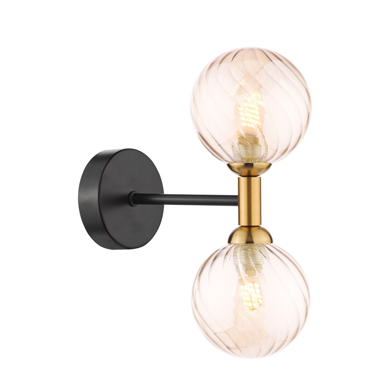 Takara 2 Light Wall Light- Matt Black and Bronze With Twisted Amber Glass