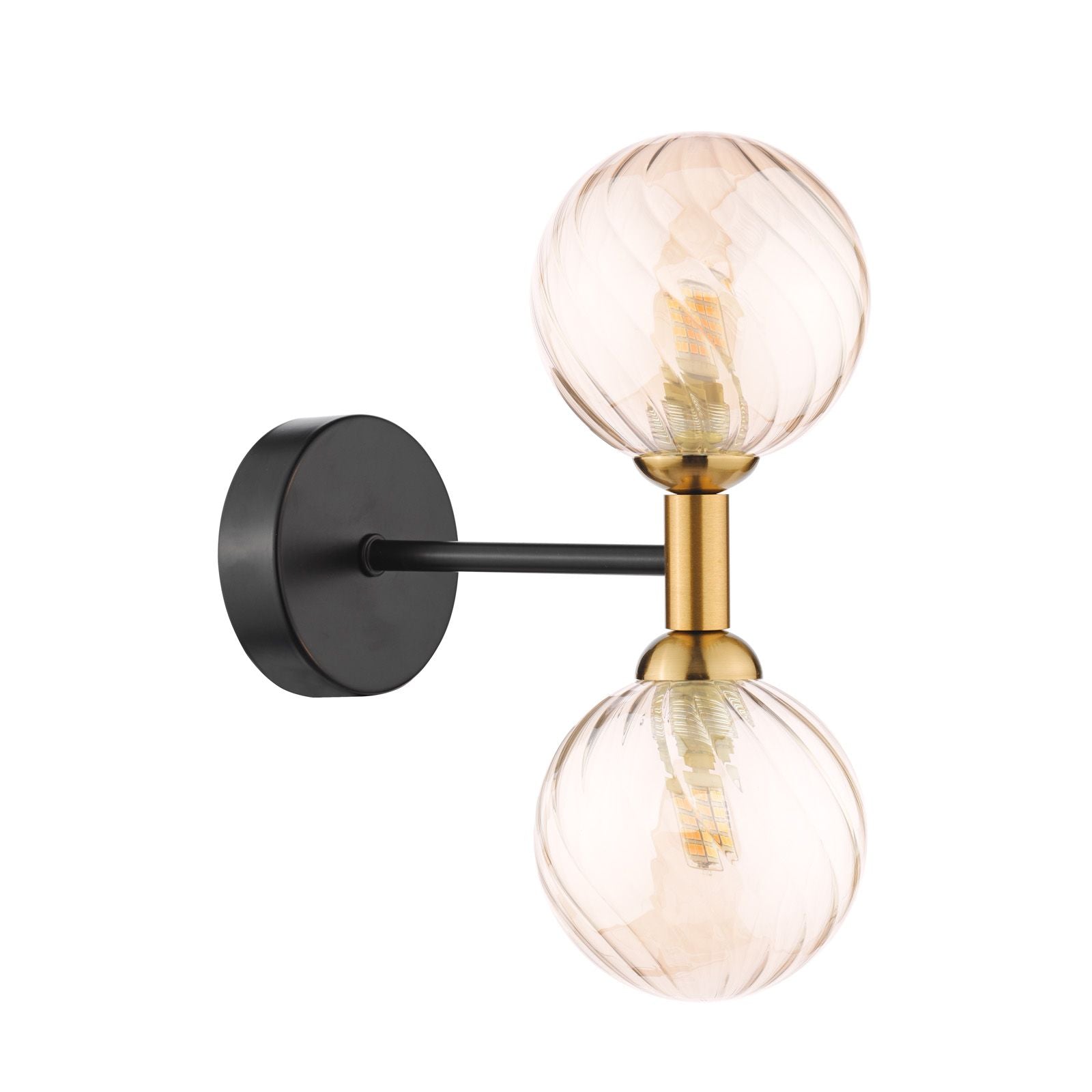 Takara 2 Light Wall Light- Matt Black and Bronze With Twisted Amber Glass