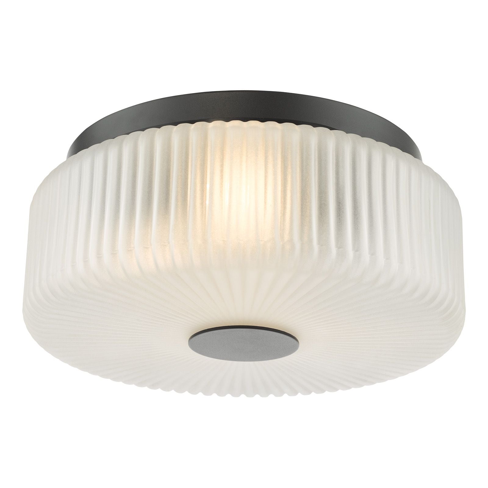 Twyman 3 Light Flush Ceiling Light IP44- Satin Black/ Polished Chrome Ribbed Glass Finishes