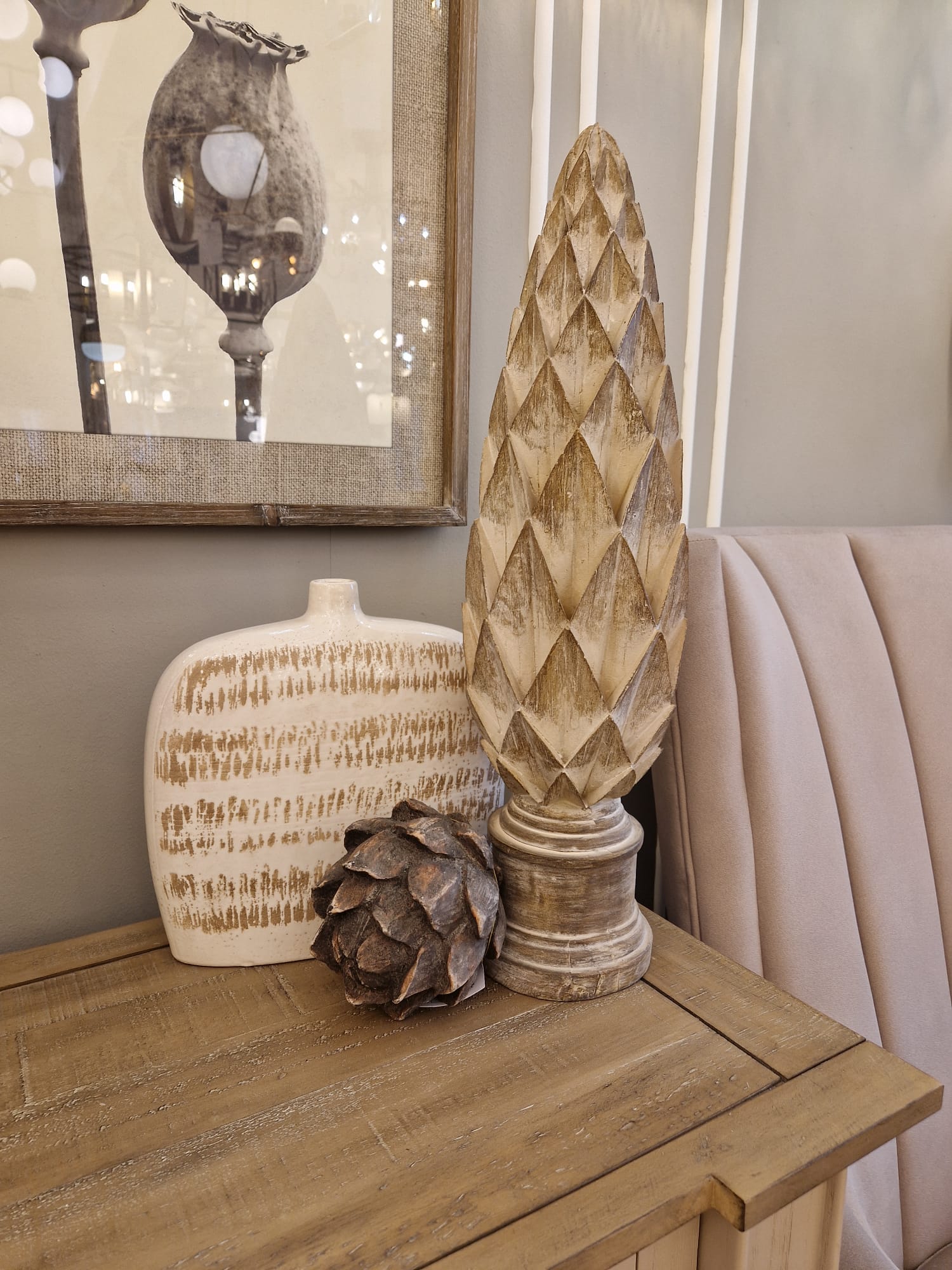 Distressed Cream Pine Cone Finial