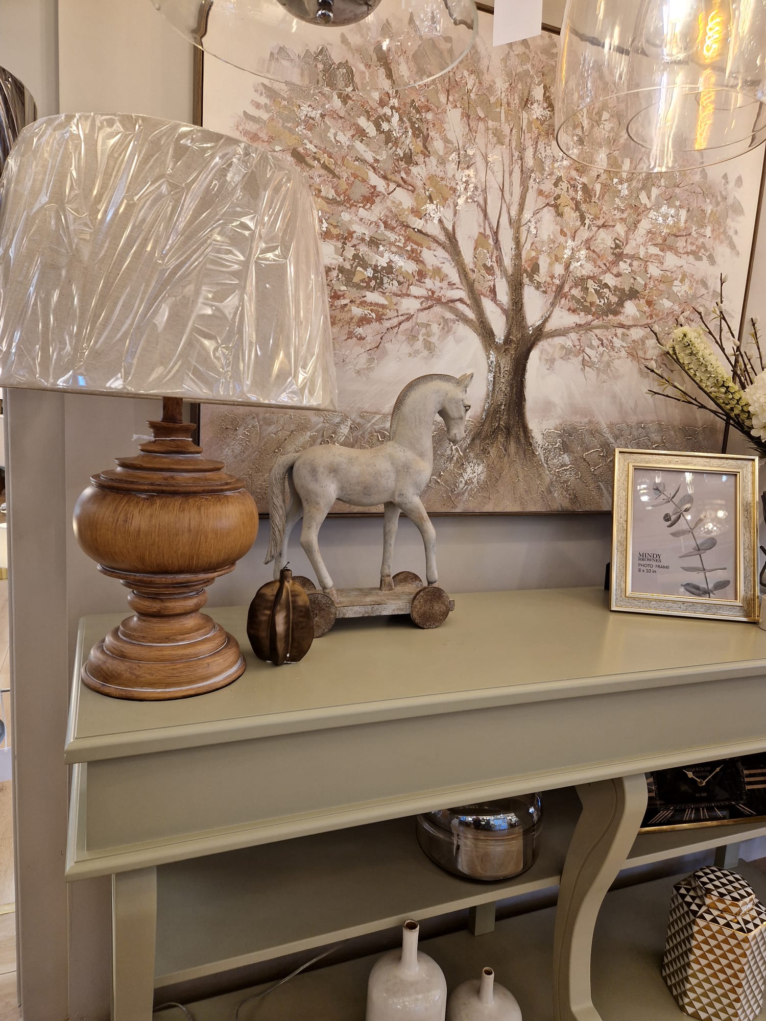 Noah Turned Wooden Table Lamp with Beige Shade