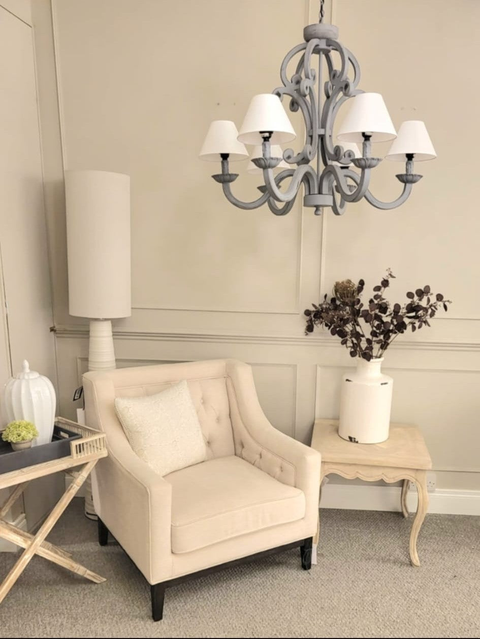 Lydia 6Lt Chandelier with Grey Shades