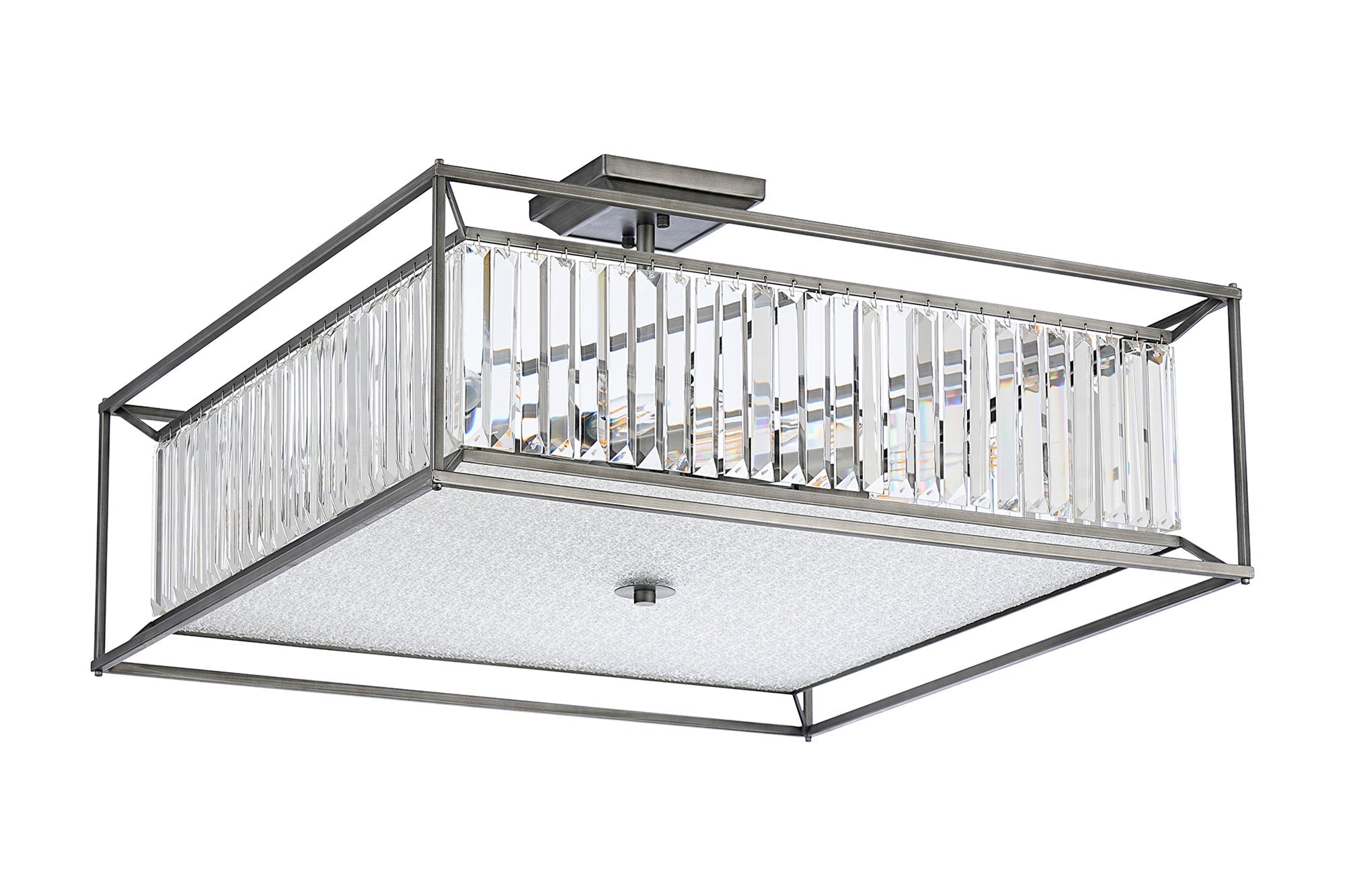 Attica Fixed Crystal Centre Ceiling Light/Semi Flush Light, 4/6/12Lt x E14, Pewter  &  Clear  &  Grain Glass