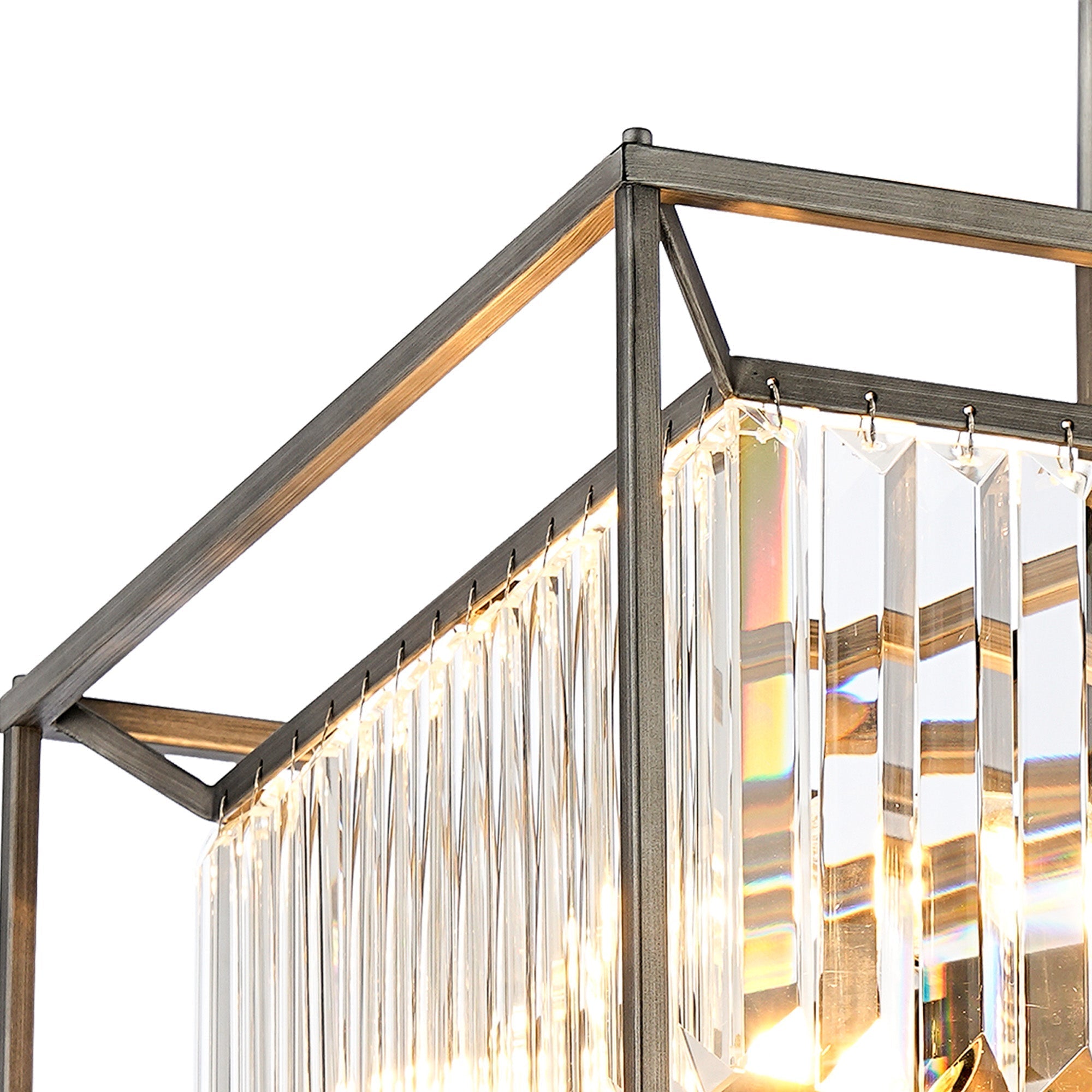 Attica Fixed Crystal Centre Ceiling Light/Semi Flush Light, 4/6/12Lt x E14, Pewter  &  Clear  &  Grain Glass