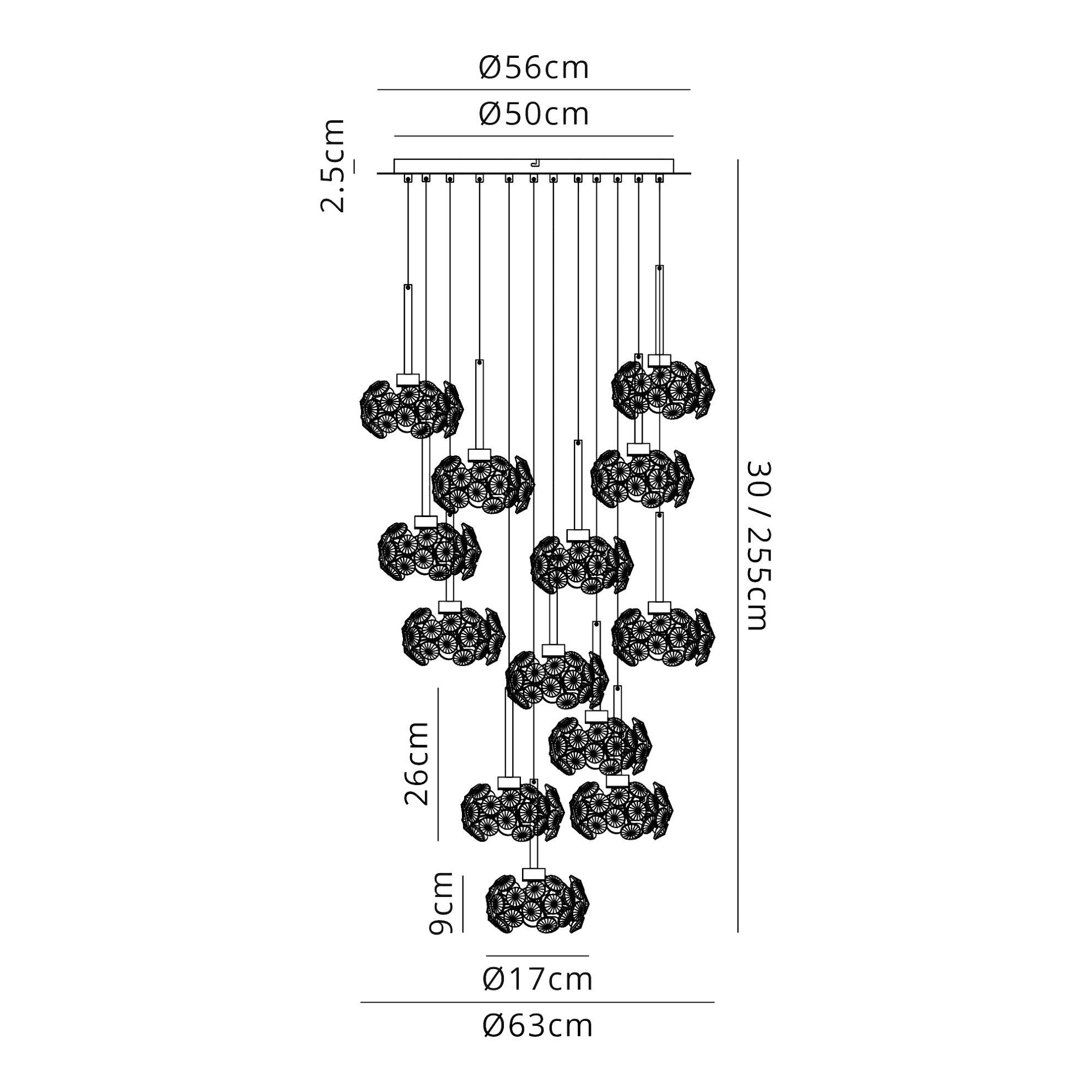 Cassis/Sophia 13 Light G9 2.5m Round Multiple Pendant With Polished Chrome And Crystal Shade