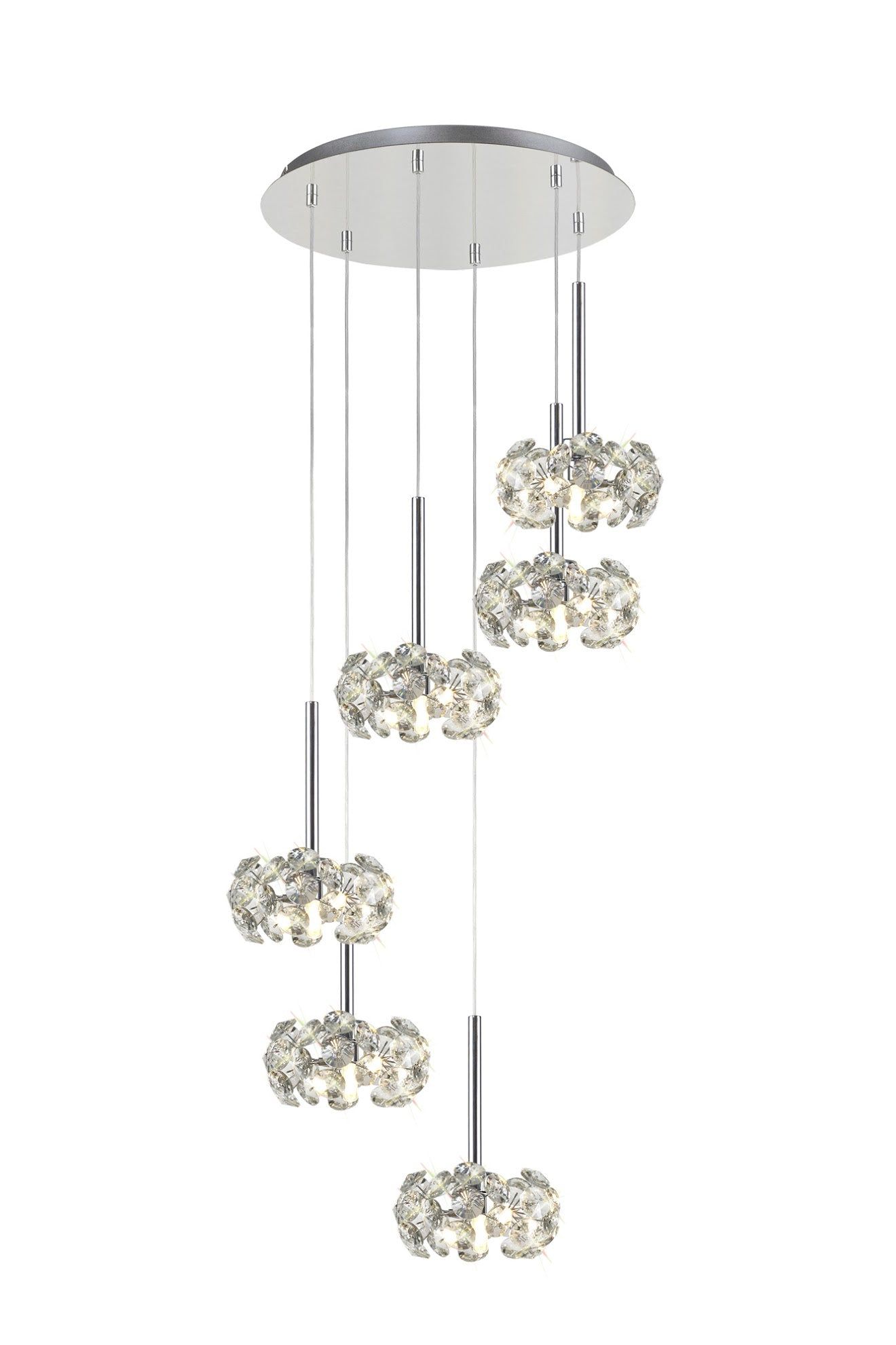 Cassis/Sophia 6 Light G9 2.5m Round Multiple Pendant With Polished Chrome And Crystal Shade