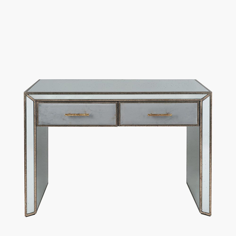 Brindisi Grey Velvet, Antique Metal and Mirror Console Table - Cusack Lighting